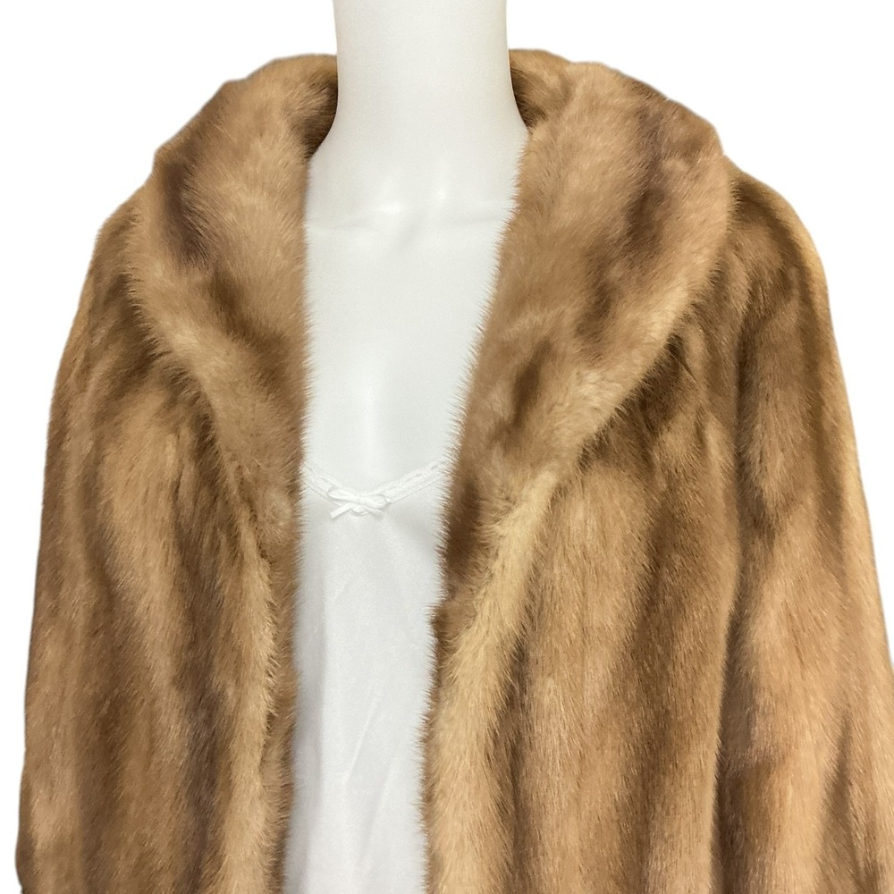 VTG Helen of Memphis Real Mink Fur Cape Jacket Stole Shawl Pastel Golden Brown S - Picture 2 of 16